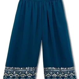 Babyhug Georgette Woven Half Sleeves Kurti Palazzo Set With Floral Embroidery & Dupatta - Navy Blue image 4