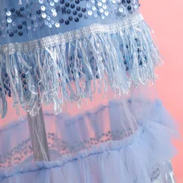 Enfance Sleeveless Floral Applique Sequin Embellished Layered Gown - Blue image 5