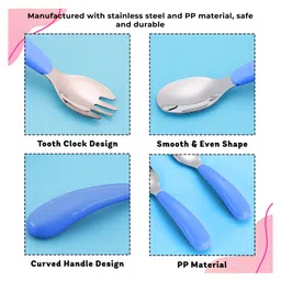 Bembika Stainless Steel Baby Feeding Set Durable, Non-Toxic, Compact Kids Crockery Set with Safety Utensils for Tiny Hands, Easy to Clean, Perfect Baby Dinner Set-(Blue Car Design with Fork & Spoon) image 5
