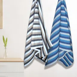 Athom Living Blue & Grey 2 Pieces Striped Cotton 210 GSM Bath Towels-image-35