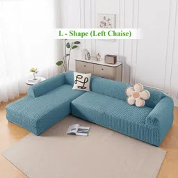 HOKIPO Teal 2 Pieces 280 GSM L Shape 6 Seater Anti Slip Sofa Cover With Arms-picture-27