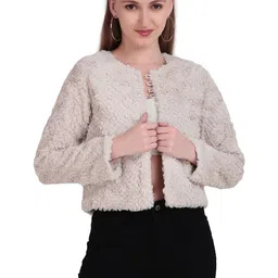 The Roadster Lifestyle Co Collarless Fur Cropped Winter Jacket-picture-38