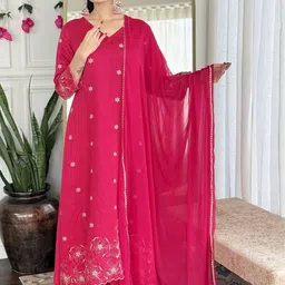 Moda Rapido Women Ethnic Embroidered Thread Work Kurta with Trousers & With Dupatta image 4