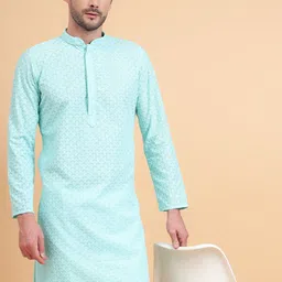 Sultan The King Of Kurta Ethnic Motif Embroidered Mandarin Collar Thread Work Cotton Kurta image 2