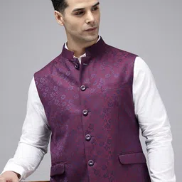 Van Heusen Floral Woven Design Slim Fit Nehru Jacket-picture-15