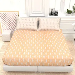 THE WHITE MOSS Orchid Orange Printed Pure Cotton 300 TC King Bedsheet Set 2.7 m x 2.7 m-picture-20