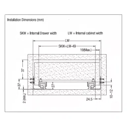 Ebco Concealed Drawer Slide Slim 2 Push Open (With Facia Bracket) Zinc Plated White Finish, Size 500 mm, Load 35 Kg, CDSS250-PO (Set of 2) image 3