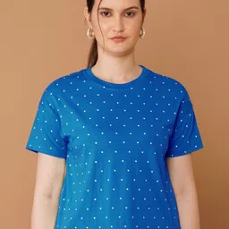 Chemistry Women Polka Dots Printed Round Neck Cotton T-shirt-image-88