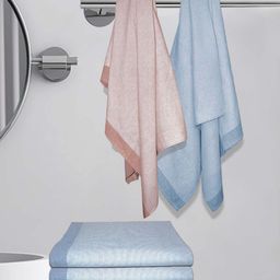 Athom Living Astar Blue & Peach-Coloured 6 Pieces Striped Cotton 210 GSM Bath Towels-picture-22