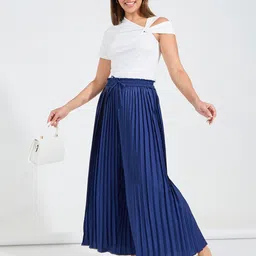 Styli Women Flared High-Rise Pleated Wide Leg Trousers image 1