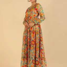 Vibes by Deebaco Floral Printed Georgette Maxi Ethnic Dress With Dupatta image 4