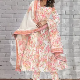 TOOCHKI Women Floral Printed Regular Kurta with Trousers & With Dupatta image 2