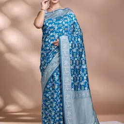 PALLU PATARI Floral Woven Design Zari Banarasi Saree-picture-19
