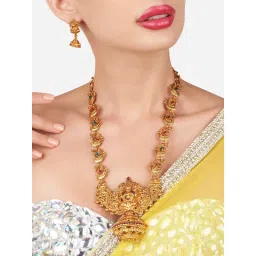 Zaveri Pearls Gold Tone Goddess Temple & Peacock Necklace & Earring Set - ZPFK7691 image 4