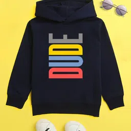 NUSYL Cotton Fleece Unisex Full Sleeves Dude Print Hooded Sweatshirt - Navy Blue-picture-15