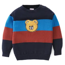 Babyhug Cotton Full Sleeves Color Block Light Winter Pullover with Bear Patch - Multicolor-picture-25