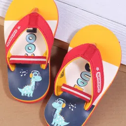 Cute Walk by Babyhug Flip Flops With Dino Print - Yellow image 1
