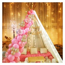 Bubble Trouble Cabana Birthday Decoration Items - 26 Pcs, Canopy Tent For Decoration | White Net Curtain For Birthday Decoration With Lights | Pink, Golden Balloons | Birthday Decoration For Girls, Boys-picture-29