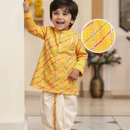 Babyhug Woven Mandarin Collar Full Sleeves Kurta Dhoti Set With Textured Print - Yellow-picture-15