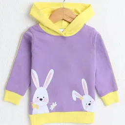BUMZEE Looper Knit Full Sleeves Bunny Printed Hooded Sweatshirt - Lavender & Yellow-image-72