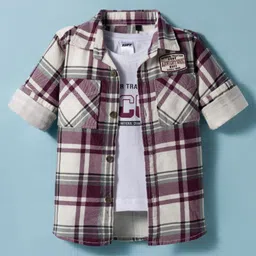 Ruff 100% Cotton Corduroy Woven Full Sleeves Checkered Shirt With Shirt - Wine-image-19