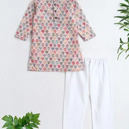 The Magic Wand Woven Full Sleeves Peacock Feathers Printed Kurta Pyjama Set - Fawn-picture-20