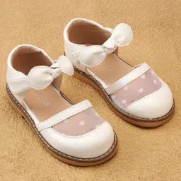 Babyoye Velcro Closure Solid Coloured Ballerina With Bow Applique - White image 2