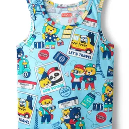 Babyhug 100% Cotton Single Jersey Knit Sleeveless Sando & Shorts Set With Animal Print - Light Blue & Red image 2