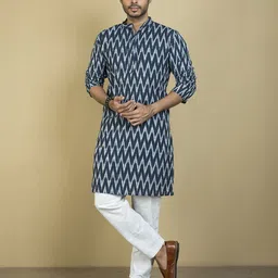 Tant Ghar Men Chevron Mandarin Collar Cotton Kurta-picture-32
