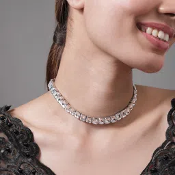 Rubans Rhodium Plated Crystal AD & Zirconia Studded Luxurious Choker Necklace image 2