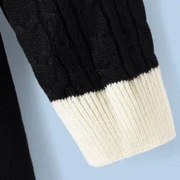 Pine Kids Knit Full Sleeves Woollen Dress With Cable Knit Design - Black & White image 4