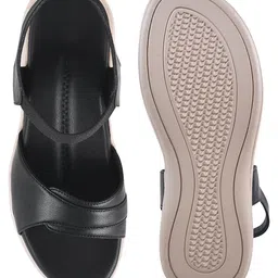 Shoetopia Strap Detailed Solid Slip On Sandals - Black image 5