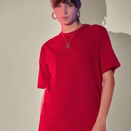 QIOA Women Solid Oversized Round Neck T-shirt-picture-31