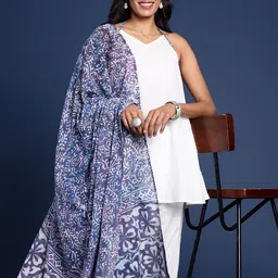 Taavi Women Regular Pure Cotton Dobby Rangeen Dabu Kurti with Trousers & Printed Dupatta-picture-30
