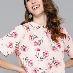 HERE&NOW Pink & Green Floral Printed Regular Top image 3