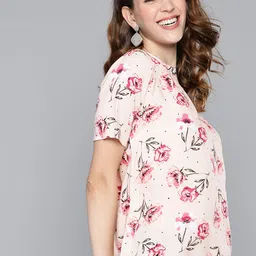 HERE&NOW Pink & Green Floral Printed Regular Top image 4