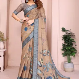 TANU CREATIONS Floral Pure Linen Saree-picture-36