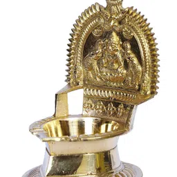 Exotic India Yellow Textured Brass Gajalakshmi Lamp image 3