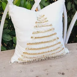 THROWPILLOW White & Gold-Toned Embellished Square Cushion Covers-image-47