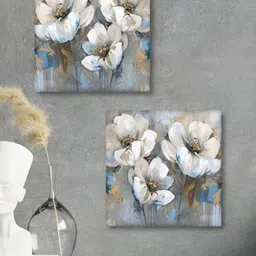 Aura Grey & White 2 Pieces Floral Printed Canvas Wall Arts-image-25