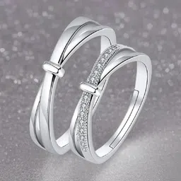 RUHI COLLECTION Set Of 2 Silver-Plated Cubic Zirconia	Stone-Studded Finger Ring-picture-16