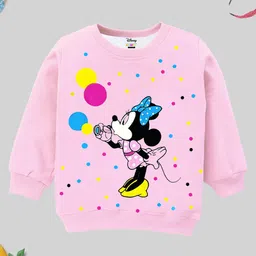 KUCHIPOO Mickey & Friends Featuring Full Sleeves Minnie Mouse Printed Cotton Fleece Sweatshirt - Pink-image-68