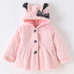 Kookie Kids Full Sleeves Front Open Hooded Fur Winter Jacket with Bow & Ears Applique - Pink-picture-19