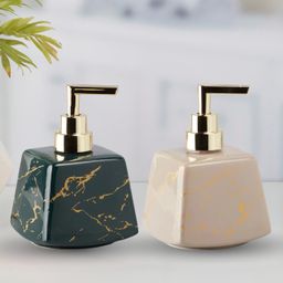 KOOKEE Ceramic Soap Dispenser liquid handwash pump for Bathroom, Set of 2, Green/Grey (10829)-picture-47