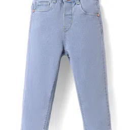 Babyhug Cotton Knit Full Length Washed Jeans With Stretch - Light Blue-image-32