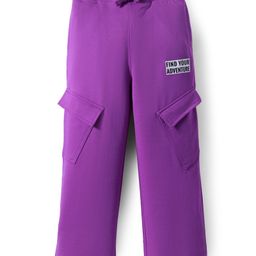 Pine Kids Knit Full Length Lounge Pant With Text Print & Cargo Pockets - Purple-picture-6