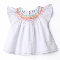 Nautinati Cotton Flutter Sleeves Swiss Dot Embroidered Top - White-image-74