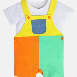 MINI KLUB Cotton Knit Cut & Sew Dungaree With Half Sleeves Tee - Yellow & Orange-picture-31