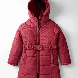 Pine Kids Woven Full Sleeves Solid Coloured Padded Hooded Jacket With Belt - Maroon-picture-16