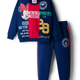 Babyhug Disney Terry Knit Full Sleeves Cut & Sew Sweatshirt & Track Pant Set With Minnie Graphics - Navy Blue-picture-26